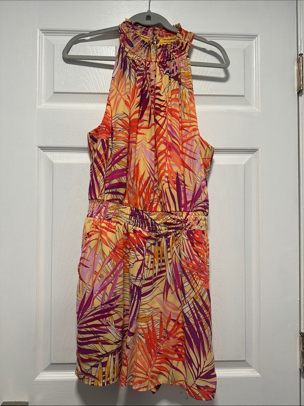 New York & Company Tropical Print Halter Romper